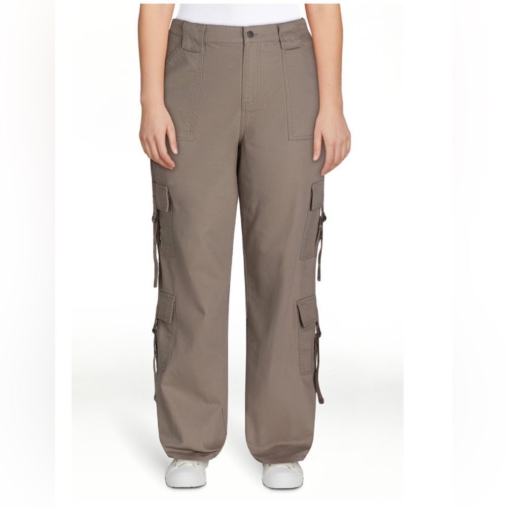 Women's Tan Khaki Cargo Pants Twill Wide Leg Size Large 12-14 NWT - Picture 6 of 7